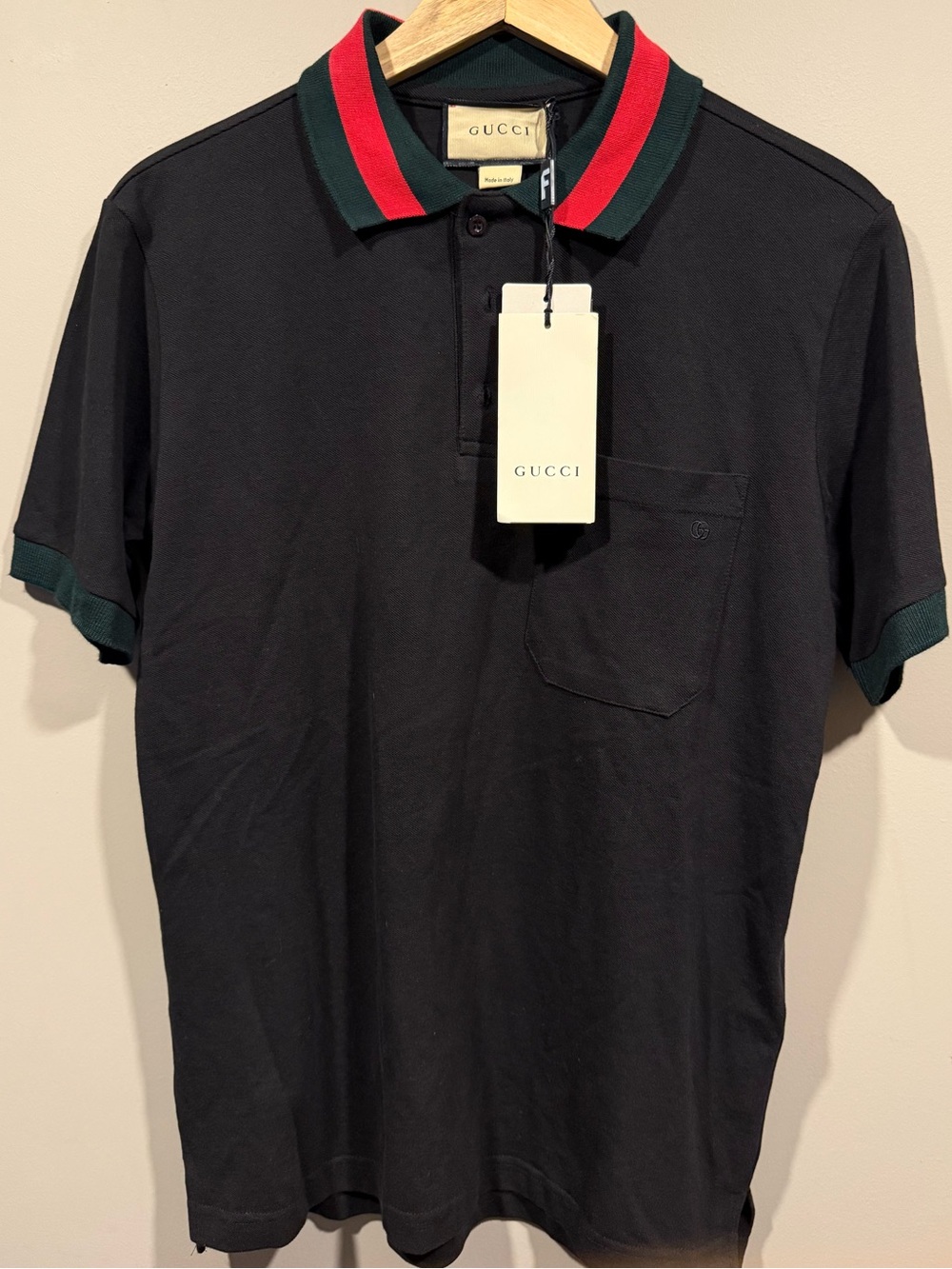 Gucci Black Polo with Red & Green Stripe Trim